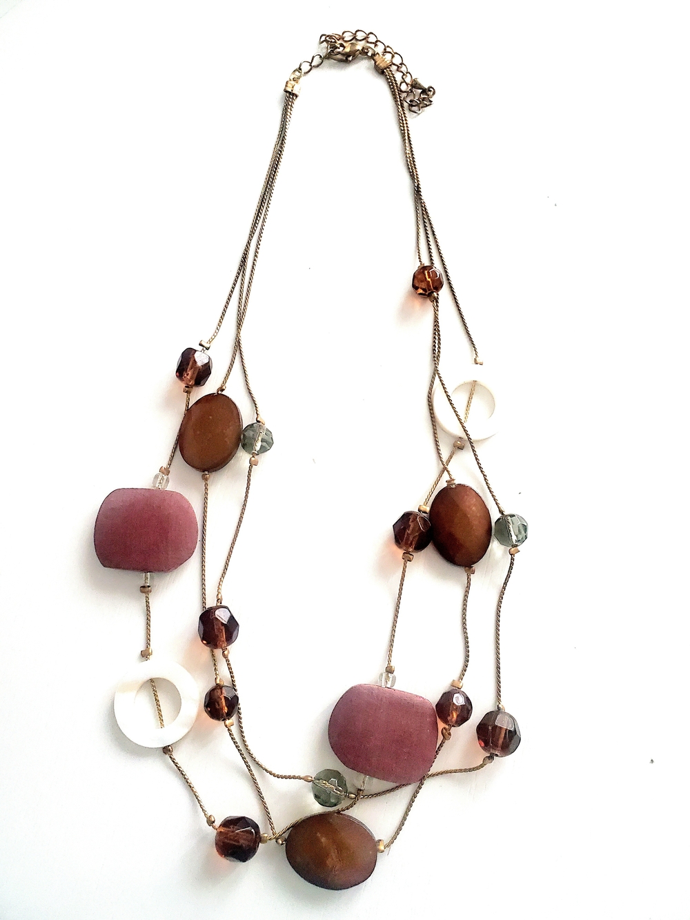 Multi-Strand Women's Beaded Necklace in Mauve and Brown